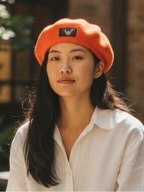 Women’s wool orange beret light academia